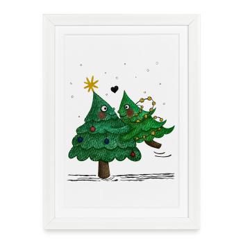 De jolis sapins de Noël - Affiche encadrée (27 × 37 cm) - blanc - Devant