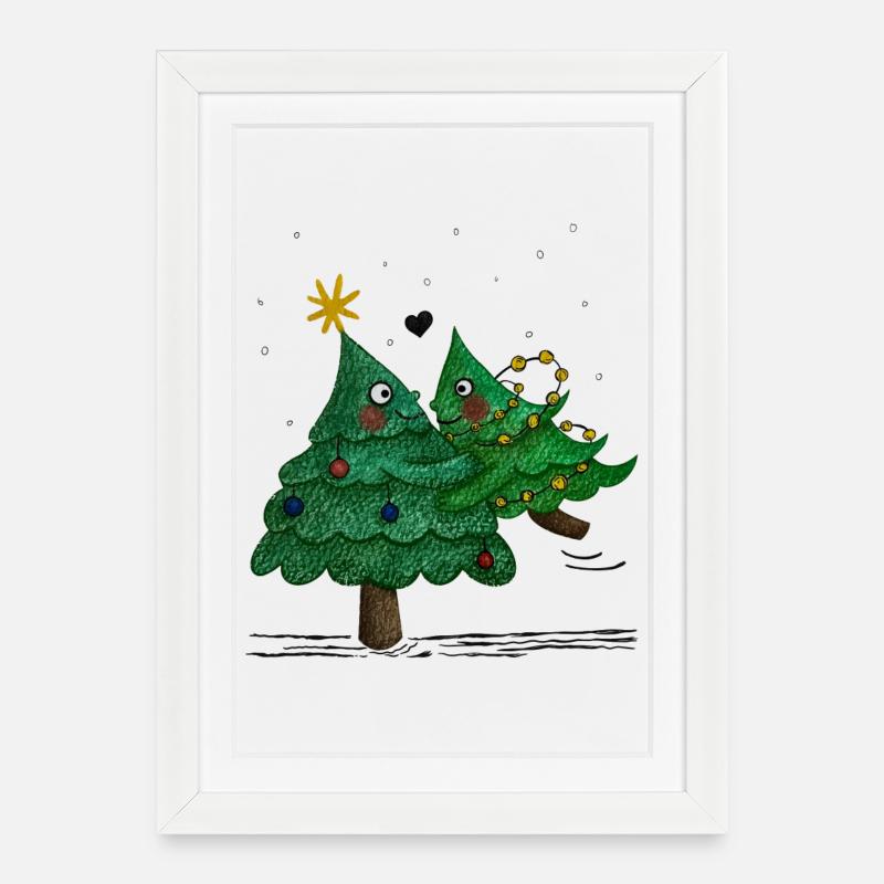 Cute Christmas Trees - Framed poster (27 × 37 cm) - white