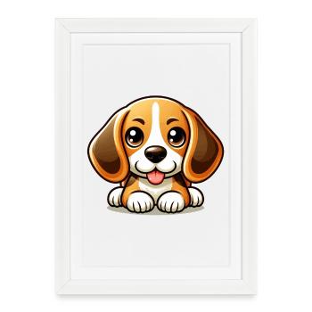 Mignon Chien Beagle - Affiche encadrée (27 × 37 cm) - blanc - Devant
