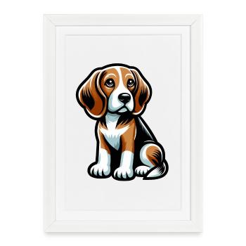Beagle cartoon Chien mignon - Affiche encadrée (27 × 37 cm) - blanc - Devant