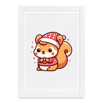 Mignon écureuil de Noël - Affiche encadrée (27 × 37 cm) - blanc - Devant