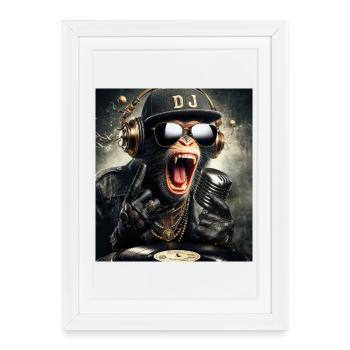 Singe DJ - Affiche encadrée (27 × 37 cm) - blanc - Devant