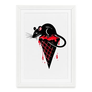 Rat on – Style de tatouage Street Art - Affiche encadrée (27 × 37 cm) - blanc - Devant