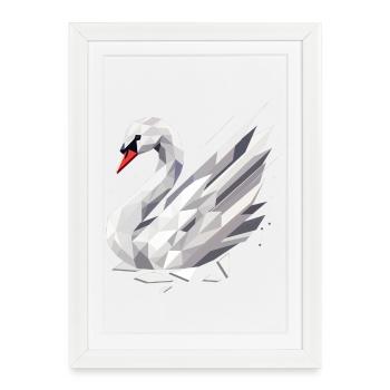 Cygne géométrique élégant - symbole de grâce - Affiche encadrée (27 × 37 cm) - blanc - Devant