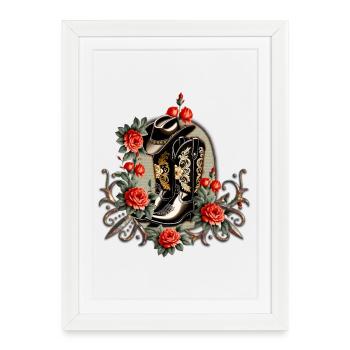 Cowboy Hearts : un poème de bottes et de fleurs. - Affiche encadrée (27 × 37 cm) - blanc - Devant