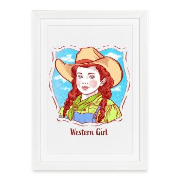Western Girl Portrait in Pop Comic - Framed poster (27 × 37 cm) - white - Front