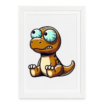 Drôle T-Rex Dino Surprises Dinosaure maladroit - Affiche encadrée (27 × 37 cm) - blanc - Devant