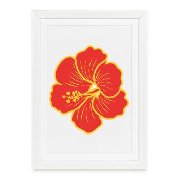 Fleur d’hibiscus rouge jaune été tropical - Affiche encadrée (27 × 37 cm) - blanc - Devant