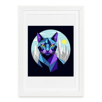 Illustration géométrique de la ville du chat - Affiche encadrée (27 × 37 cm) - blanc - Devant