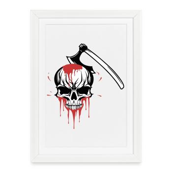 Bloody skull split by an axe - Framed poster (27 × 37 cm) - white - Front