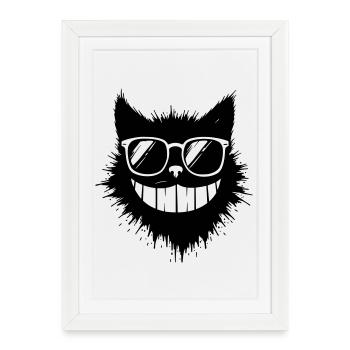 Cartoon cat with sunglasses on a grin - Framed poster (27 × 37 cm) - white - Front