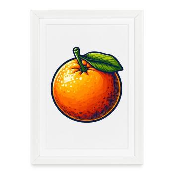 Mandarine avec Feuille - Affiche encadrée (27 × 37 cm) - blanc - Devant