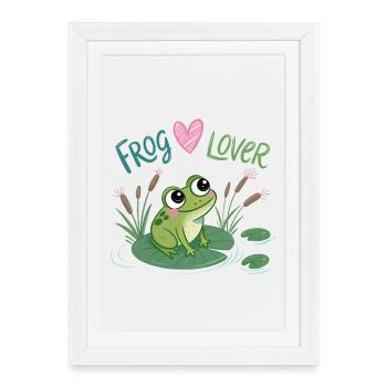 Frog Amoureux sur Nénuphar - Affiche encadrée (27 × 37 cm) - blanc - Devant