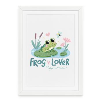 Cute Frog with Lotus and Flower Pattern - Framed poster (27 × 37 cm) - white - Front