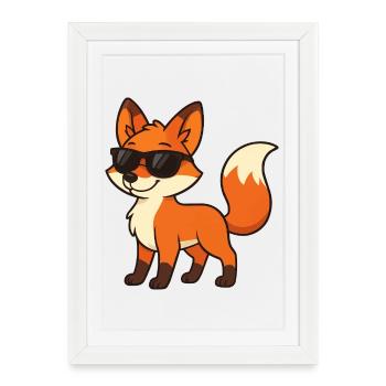 Renard drôle avec des lunettes de soleil - Affiche encadrée (27 × 37 cm) - blanc - Devant