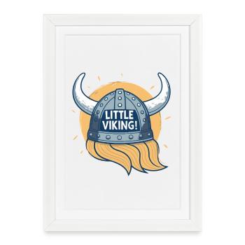 Petit Viking Casque Cornes - Affiche encadrée (27 × 37 cm) - blanc - Devant