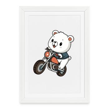 Ourson Motard Aventurier - Affiche encadrée (27 × 37 cm) - blanc - Devant