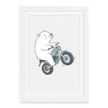 Polar Bear on Vintage Motorcycle - Framed poster (27 × 37 cm) - white - Front