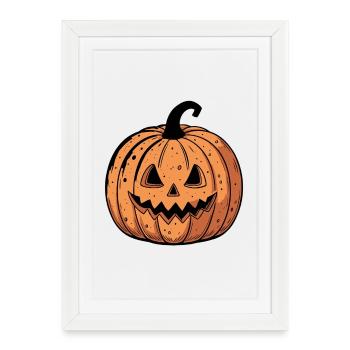 Citrouille Jack-o'-lantern Orange Noire - Affiche encadrée (27 × 37 cm) - blanc - Devant