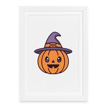 Citrouille Sorcière au Chapeau - Affiche encadrée (27 × 37 cm) - blanc - Devant