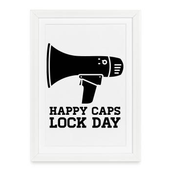 Journée joyeuse du Megaphone Verrouillage en majuscules, nerd - Affiche encadrée (27 × 37 cm) - blanc - Devant