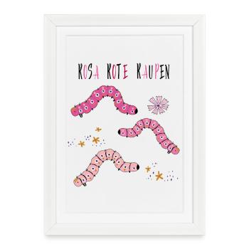 Chenilles roses rouges - Affiche encadrée (27 × 37 cm) - blanc - Devant