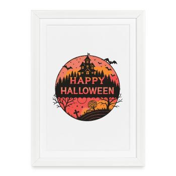 Halloween Château Silhouette - Affiche encadrée (27 × 37 cm) - blanc - Devant