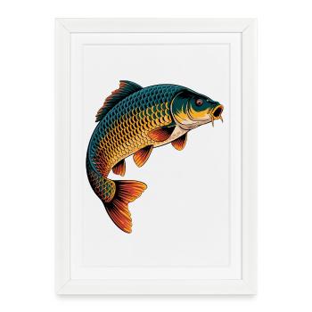 Jumping Carp - Framed poster (27 × 37 cm) - white - Front