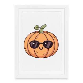 Citrouille chic lunettes noires - Affiche encadrée (27 × 37 cm) - blanc - Devant