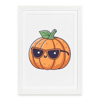 Citrouille chic lunettes - Affiche encadrée (27 × 37 cm) - blanc - Devant