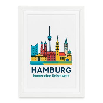 Silhouette de Hambourg Toujours à visiter - Affiche encadrée (27 × 37 cm) - blanc - Devant