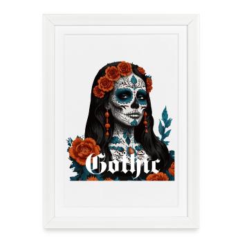 Reine du crâne en sucre avec halo floral - Affiche encadrée (27 × 37 cm) - blanc - Devant