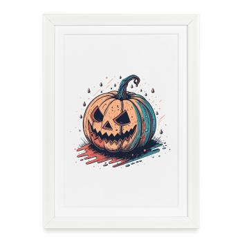 Citrouille Neon Halloween JackoLantern - Affiche encadrée (27 × 37 cm) - blanc - Devant