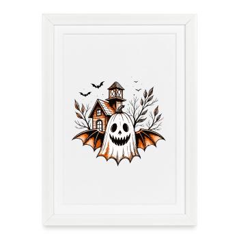 Citrouille fantôme et maison hantée - Affiche encadrée (27 × 37 cm) - blanc - Devant