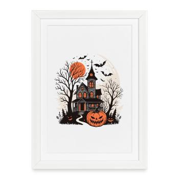 Halloween House and Luminous Pumpkin - Framed poster (27 × 37 cm) - white - Front