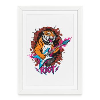 Tiger with guitar against rubble wall - Framed poster (27 × 37 cm) - white - Front