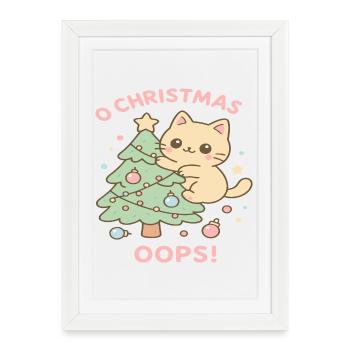 Sapin de Noël chat pastel - Affiche encadrée (27 × 37 cm) - blanc - Devant