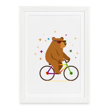 Cool Bear on Bike – Humour et style extérieur - Affiche encadrée (27 × 37 cm) - blanc - Devant