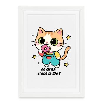 Chaton gourmand donuts, le Gras, c'est la Vie ! - Affiche encadrée (27 × 37 cm) - blanc - Devant
