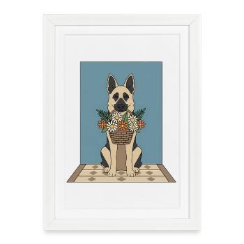 Corbeille de fleurs chien : Berger allemand - Affiche encadrée (27 × 37 cm) - blanc - Devant