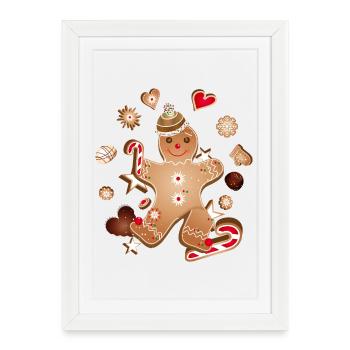 Joyeux bonhomme en pain d’épice avec des biscuits de Noël - Affiche encadrée (27 × 37 cm) - blanc - Devant