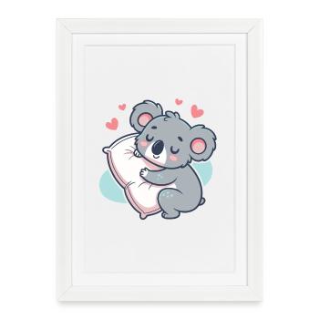Koala câlin et oreiller coeur - Affiche encadrée (27 × 37 cm) - blanc - Devant