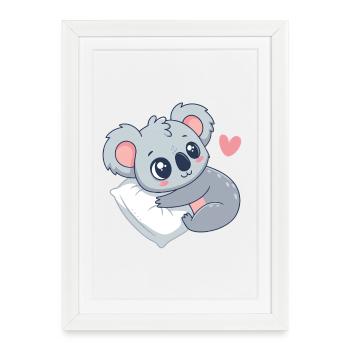 Koala câlin sur coussin pastel - Affiche encadrée (27 × 37 cm) - blanc - Devant