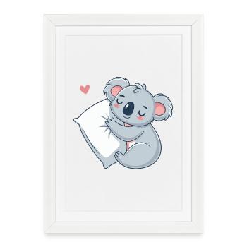 Koala câlin sur oreiller - Affiche encadrée (27 × 37 cm) - blanc - Devant