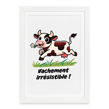 Cow bouncing meadow damn irresistible! - Framed poster (27 × 37 cm) - white - Front