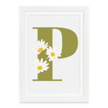 Green daisies letter p - Framed poster (27 × 37 cm) - white - Front