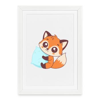 Cozy Fox with Blue Pillow - Framed poster (27 × 37 cm) - white - Front