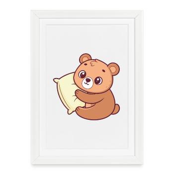 Petit Ours Câlin et Oreiller - Affiche encadrée (27 × 37 cm) - blanc - Devant