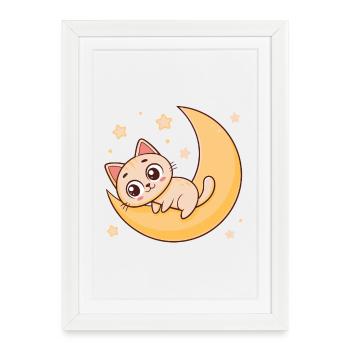 Kitten on Lunar Crescent - Framed poster (27 × 37 cm) - white - Front