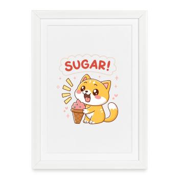 Chat Kawaii Crème Glacée Sucre - Framed poster (27 × 37 cm) - white - Front